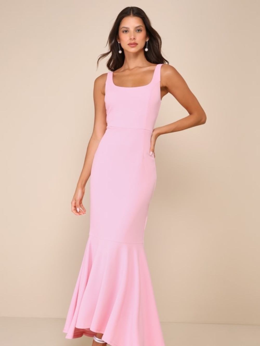 Lulus Romantic Destiny Light Pink Square Neck Trumpet Maxi Dress - Size XL
